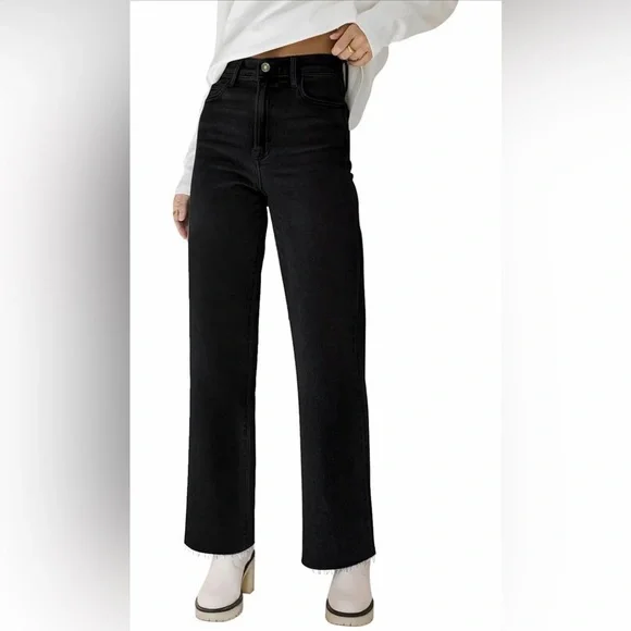 🆕High Waisted Frayed Stretchy Cropped Wide Leg Jeans - Picture 1 of 3